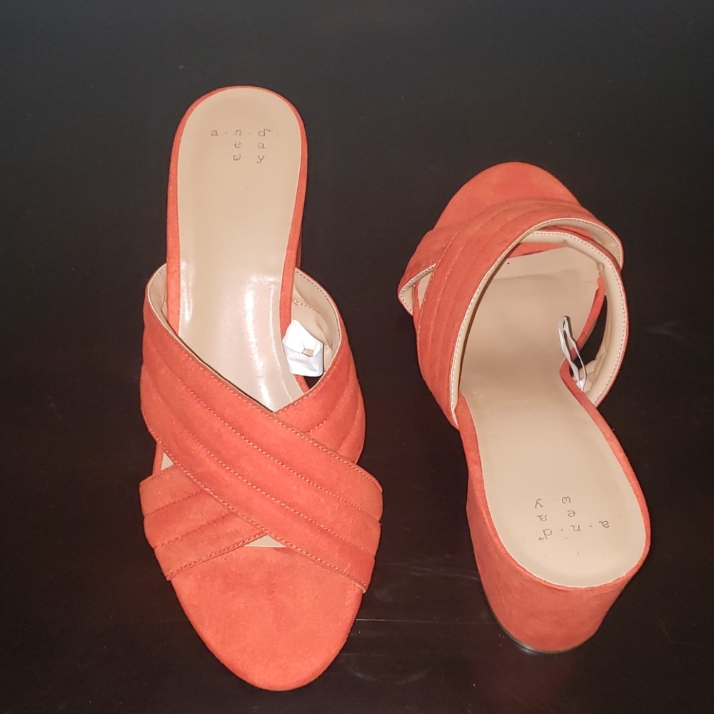 Orange suede mules